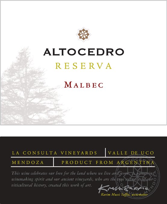 Bottle of Altocedro Malbec Reserva 2018