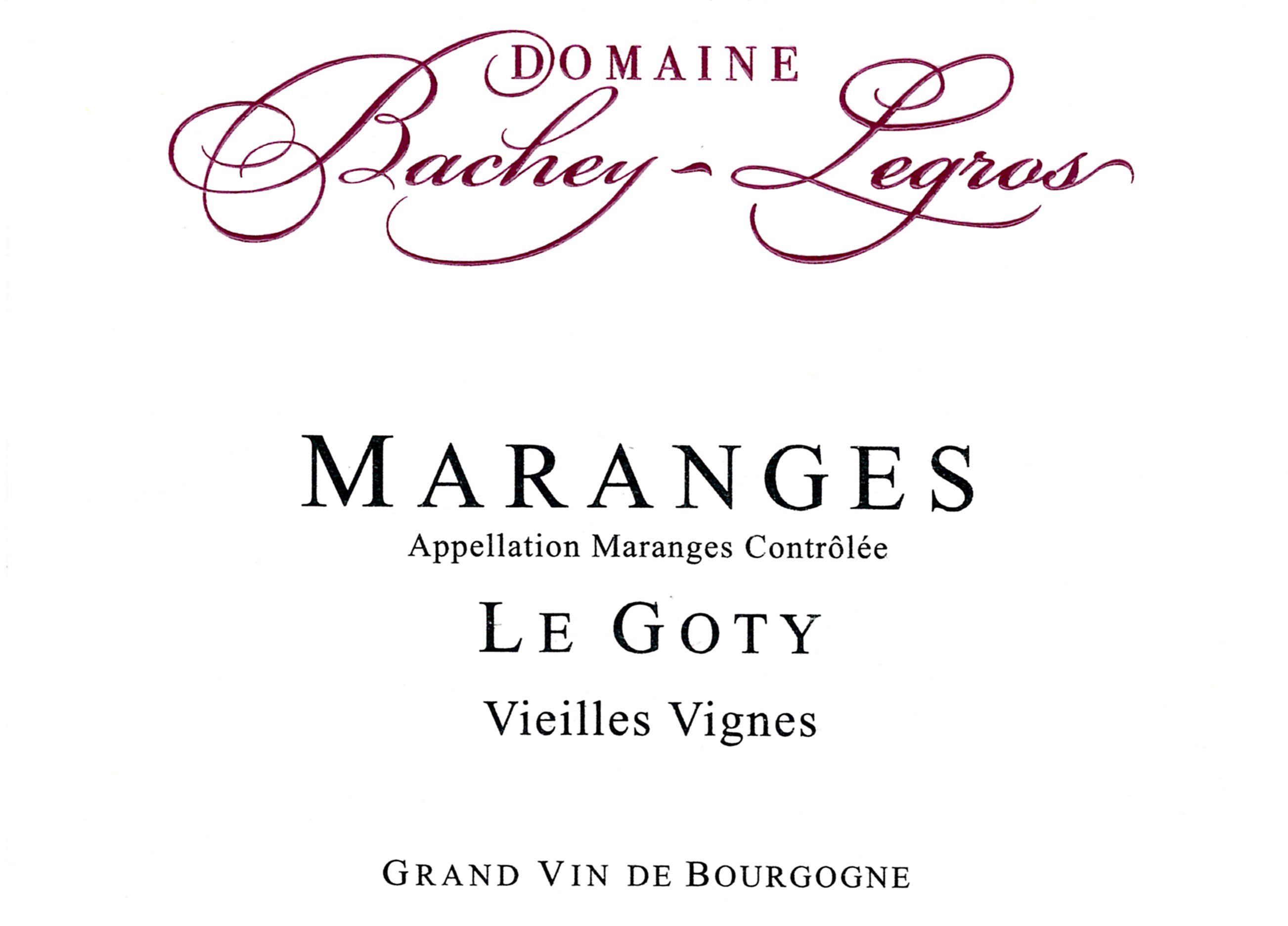 Bottle of Bachey-Legros Domaine Bachey-Legros Maranges Vieilles Vignes 2021