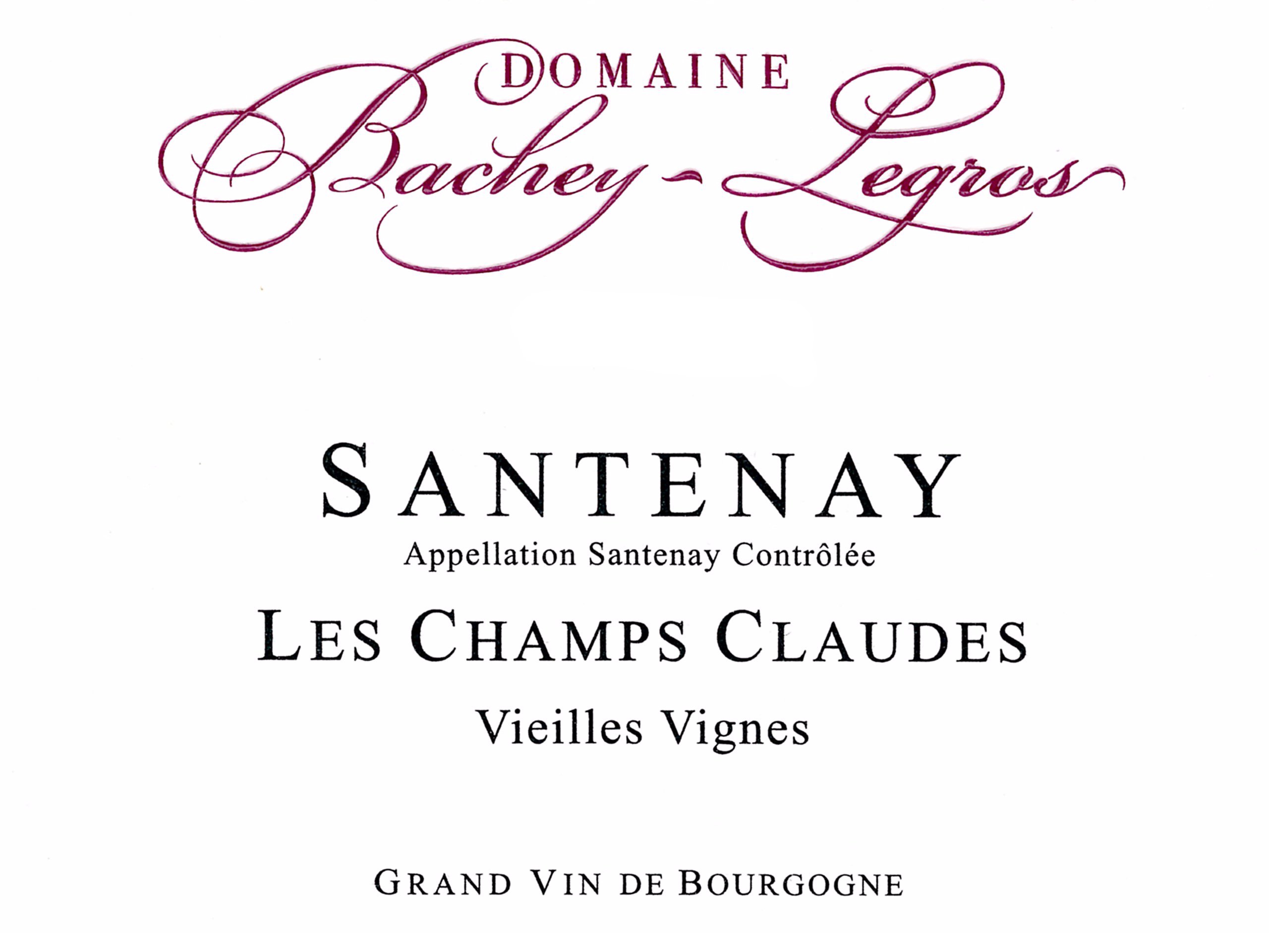 Bottle of Bachey-Legros Domaine Bachey-Legros Santenay les Champs Claude 2021