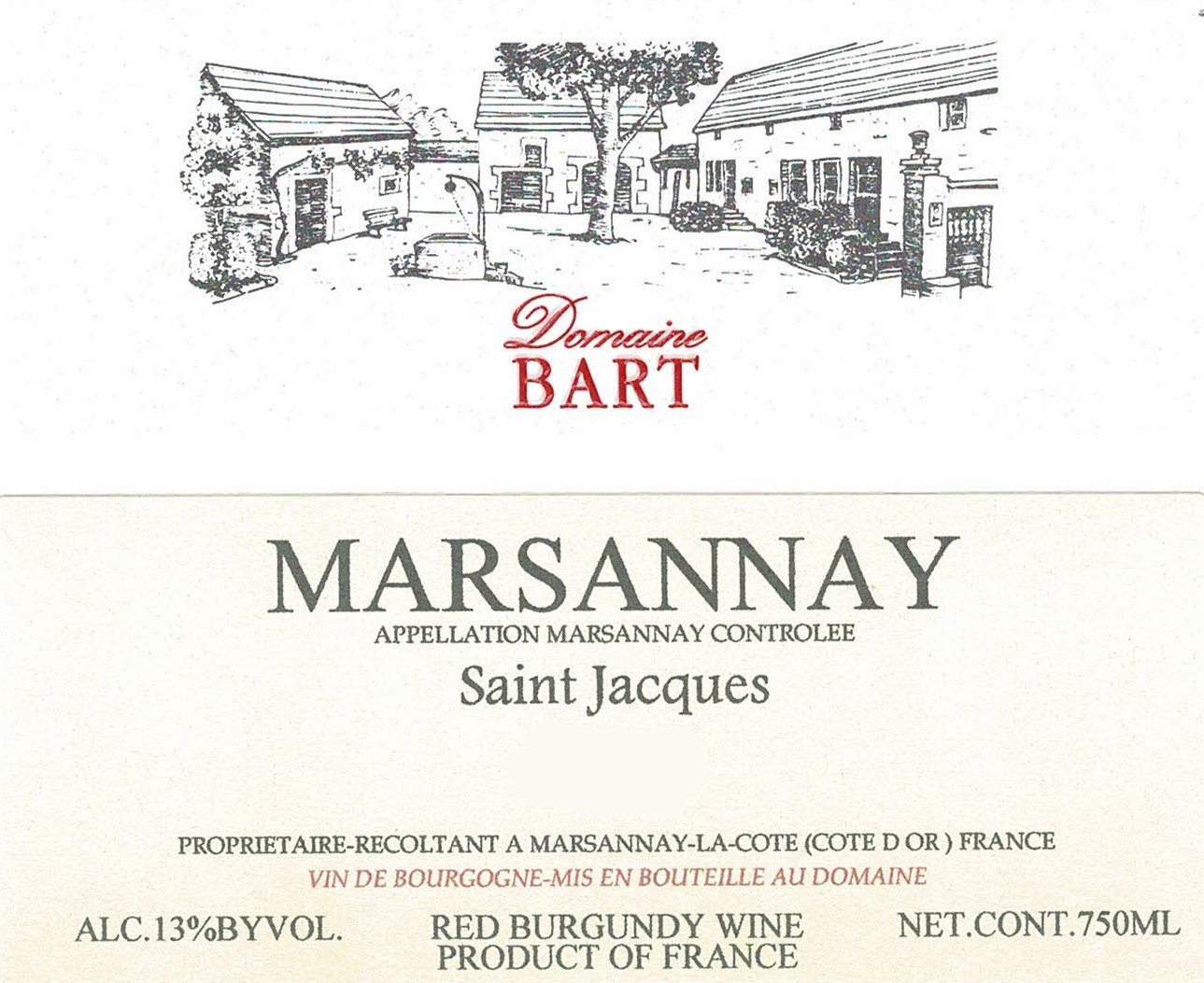Bottle of Bart Domaine Bart Marsannay Saint Jacques 2020