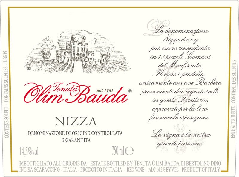 Bottle of Bauda Tenuta Olim Bauda Nizza DOCG Riserva 2019