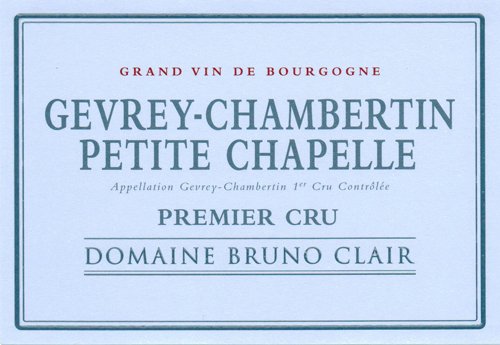 Bottle of Bruno Clair Domaine Bruno Clair Gevrey Chambertin 1er Cru Petite Chapelle 2020