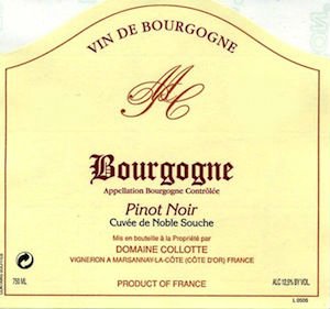 Bottle of Collotte Bourgogne Pinot Noir Noble Souche 2015
