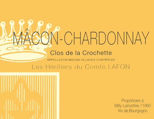 Bottle of Heritiers Comte Lafon Macon Chardonnay Clos de la Crochette 2020