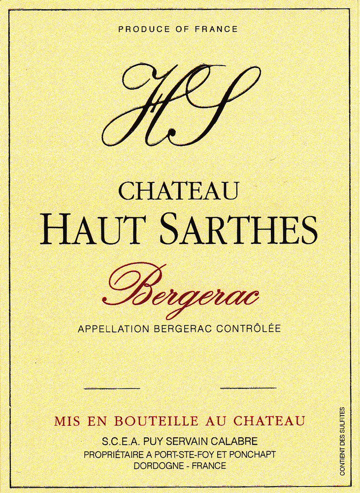 Bottle of Sarthes Château Haut Sarthes Bergerac Rouge 2020