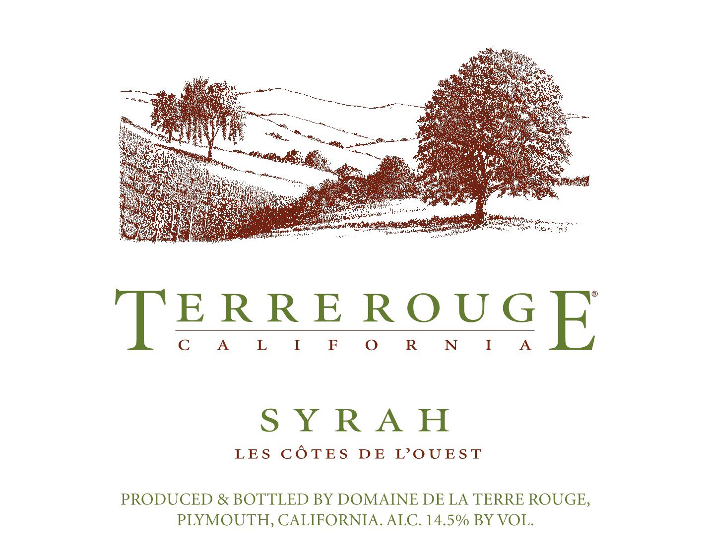 Bottle of Terre Rouge Domaine de la Terre Rouge Syrah les Cotes de I'ouest 2018
