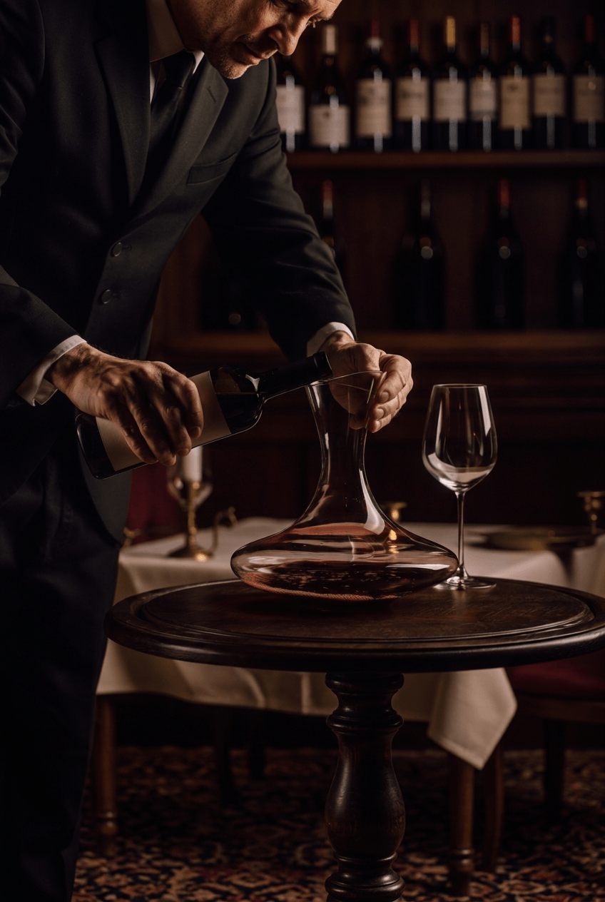 Sommeliers at work over a tasting table